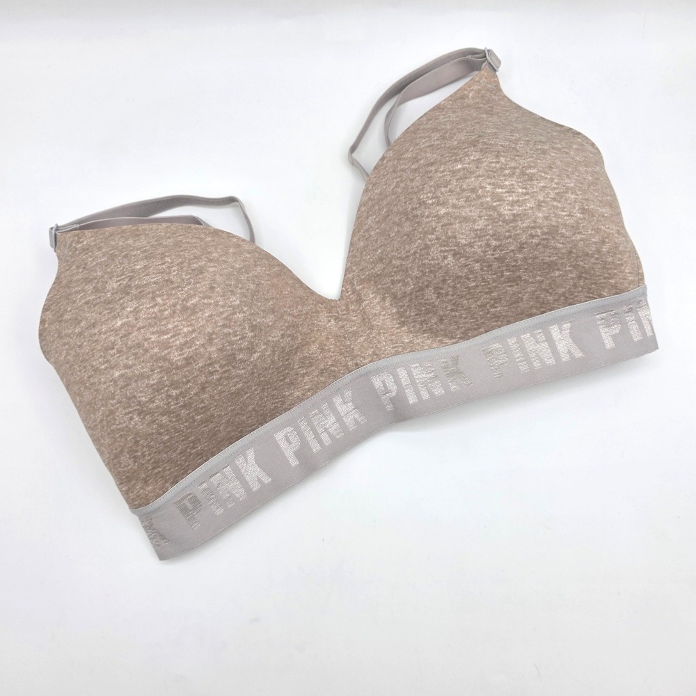 Victoria's Secret PINK Wireless Bra Heathered Tan Logo Band Womens 34D